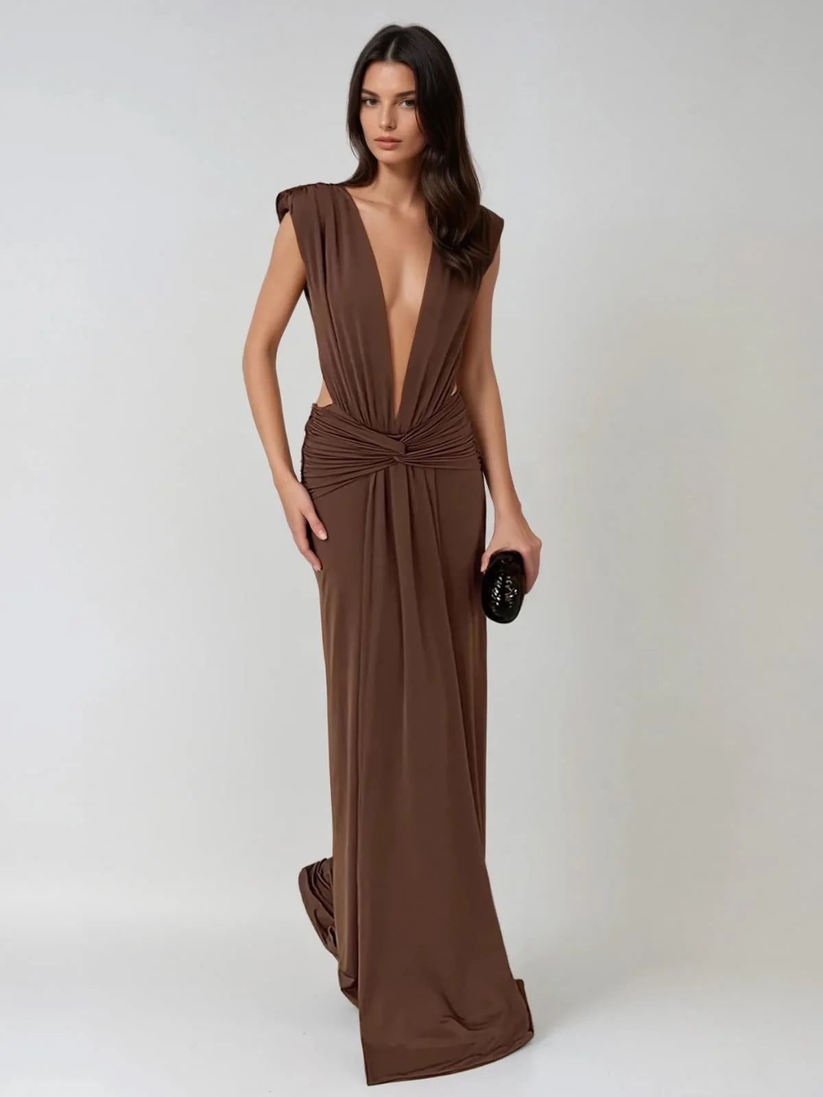 Rochie lungă elegantă din satin cu drapaj în talie - imagine 2