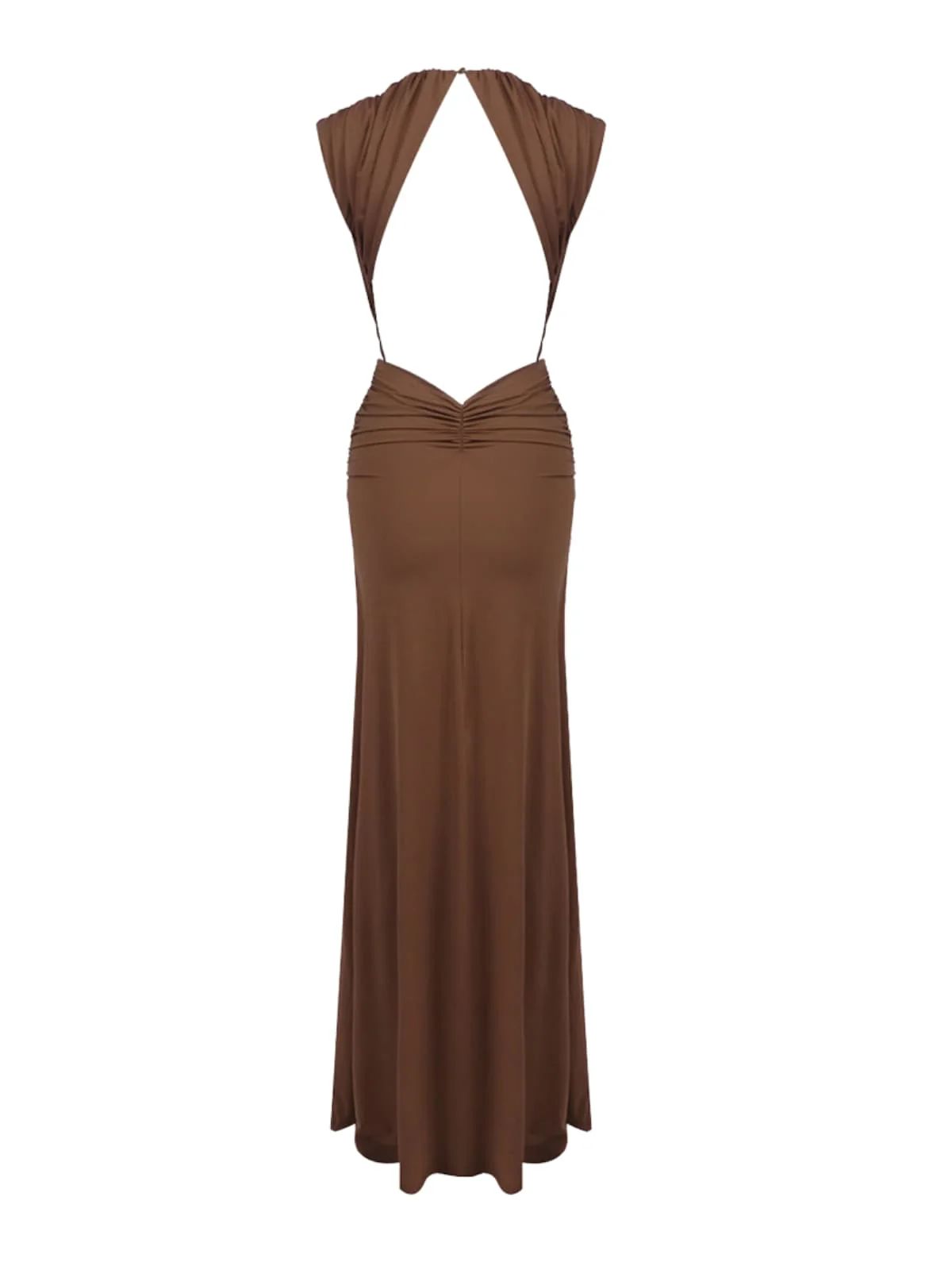 Rochie lungă elegantă din satin cu drapaj în talie - imagine 5