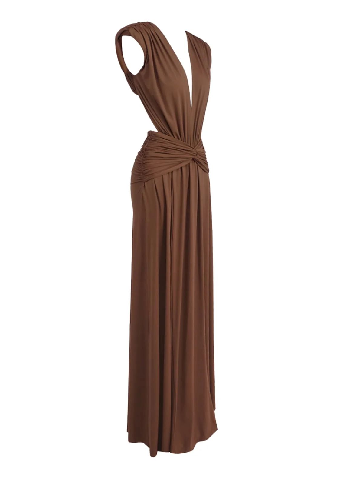 Rochie lungă elegantă din satin cu drapaj în talie - imagine 4