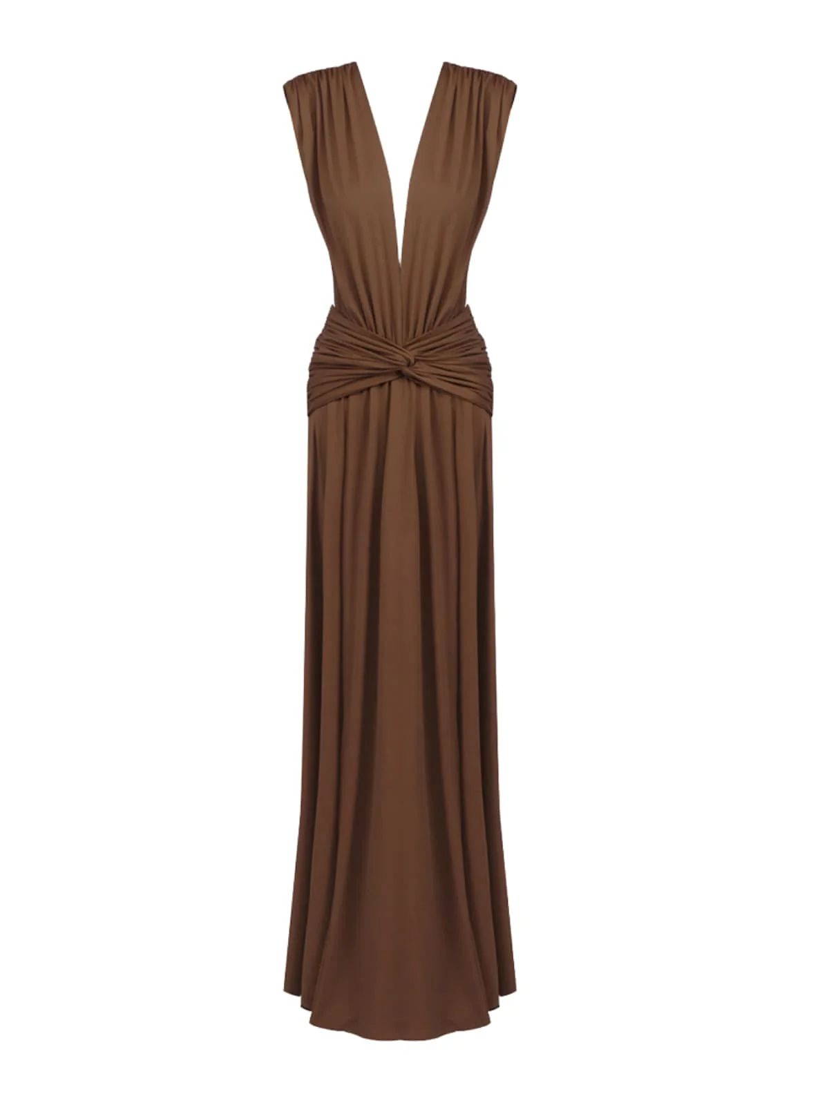 Rochie lungă elegantă din satin cu drapaj în talie - imagine 3
