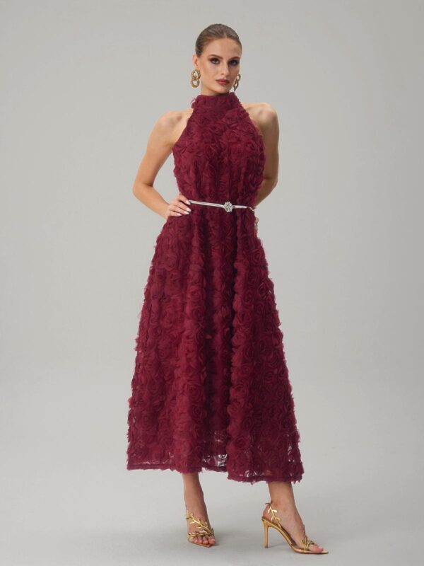Rochie midi cu aplicații florale 3D