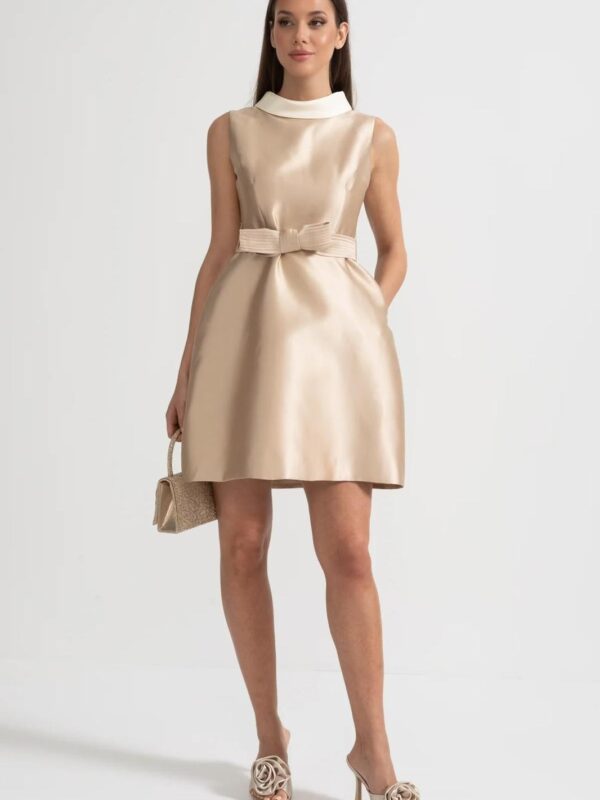 Rochie mini satinată „Champagne Bow”