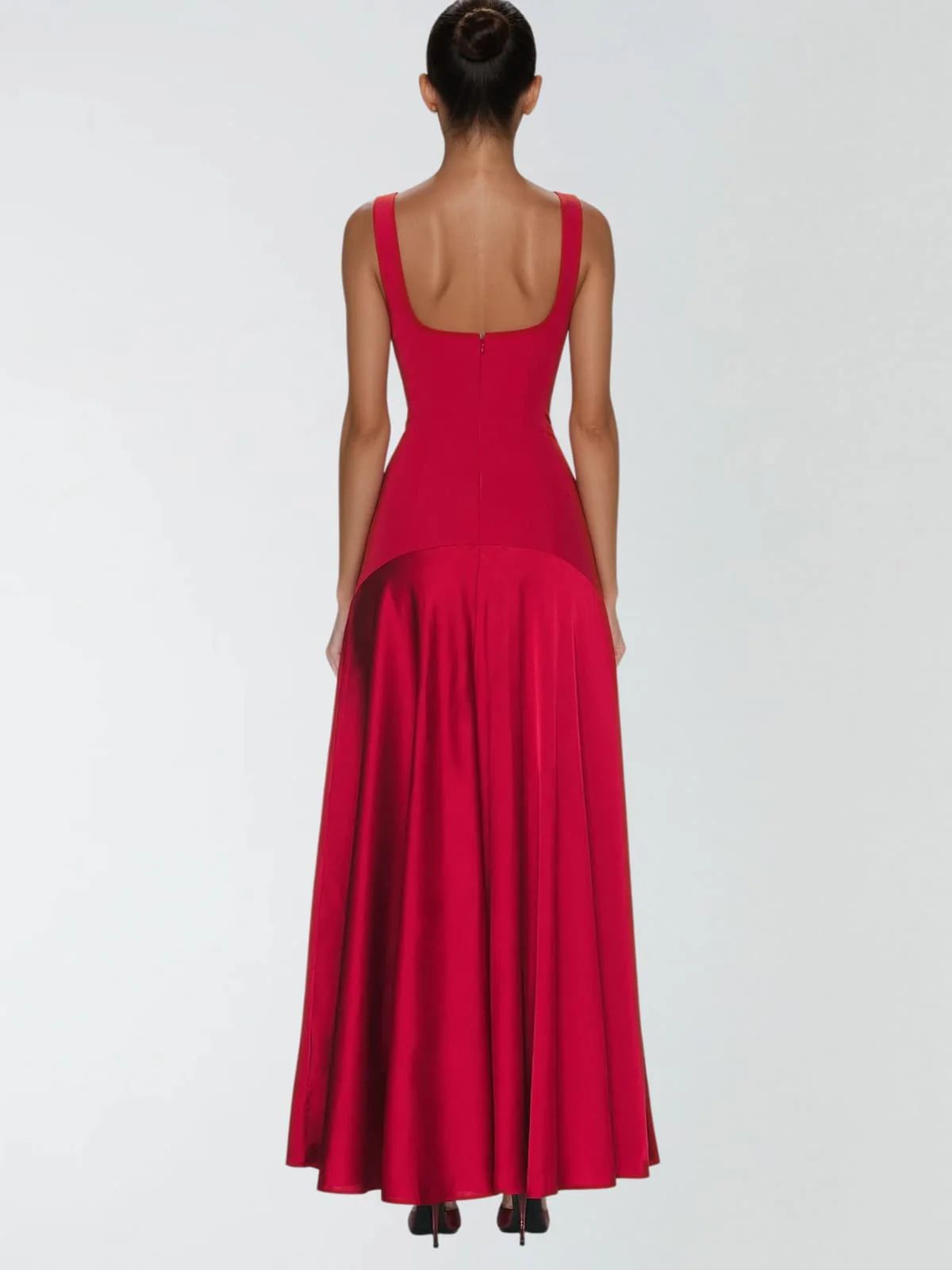 Rochie lungă de seară cu bust tip corset, decolteu pătrat și fustă din satin - imagine 3