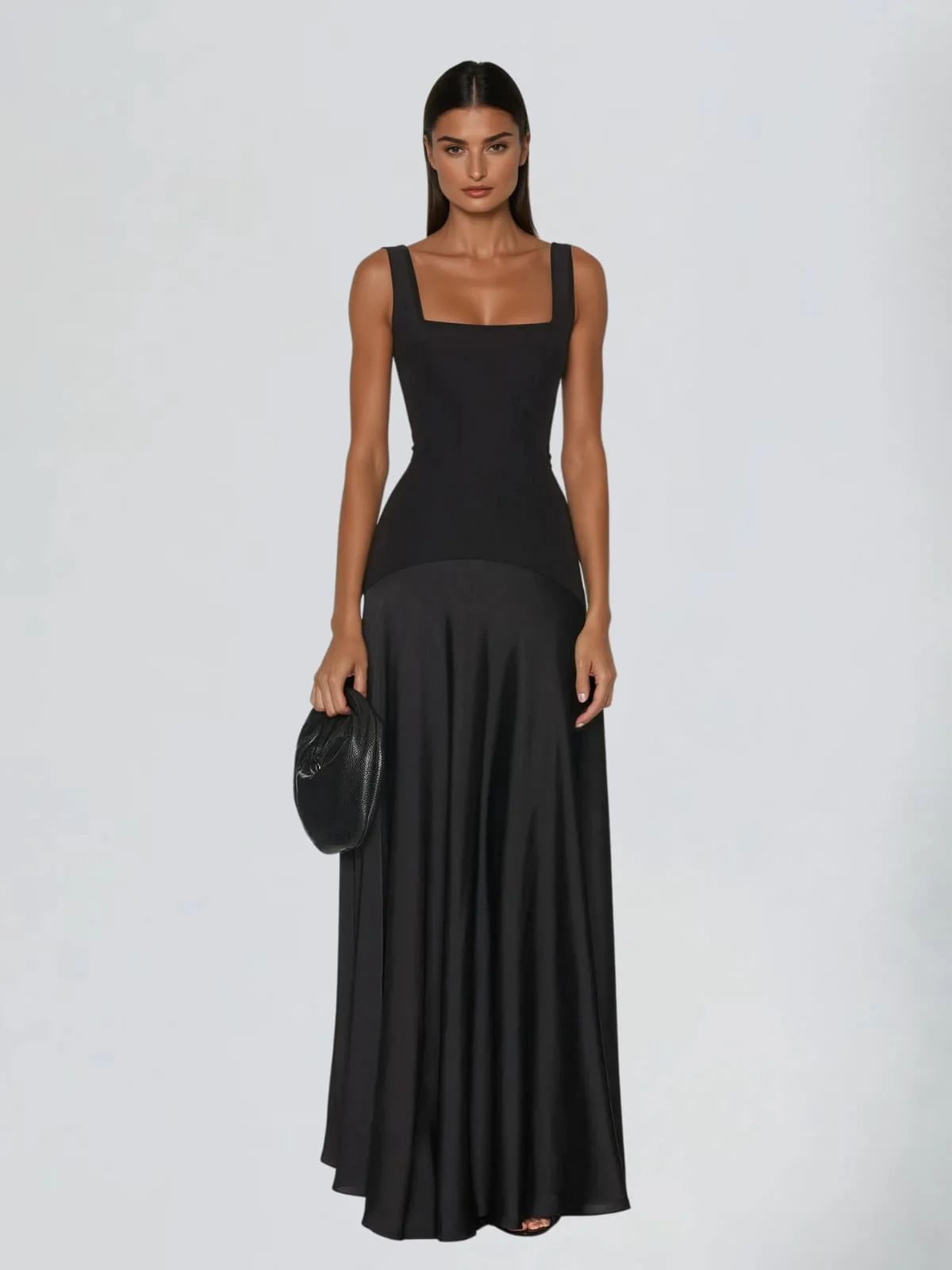 Rochie lungă de seară cu bust tip corset, decolteu pătrat și fustă din satin - imagine 4