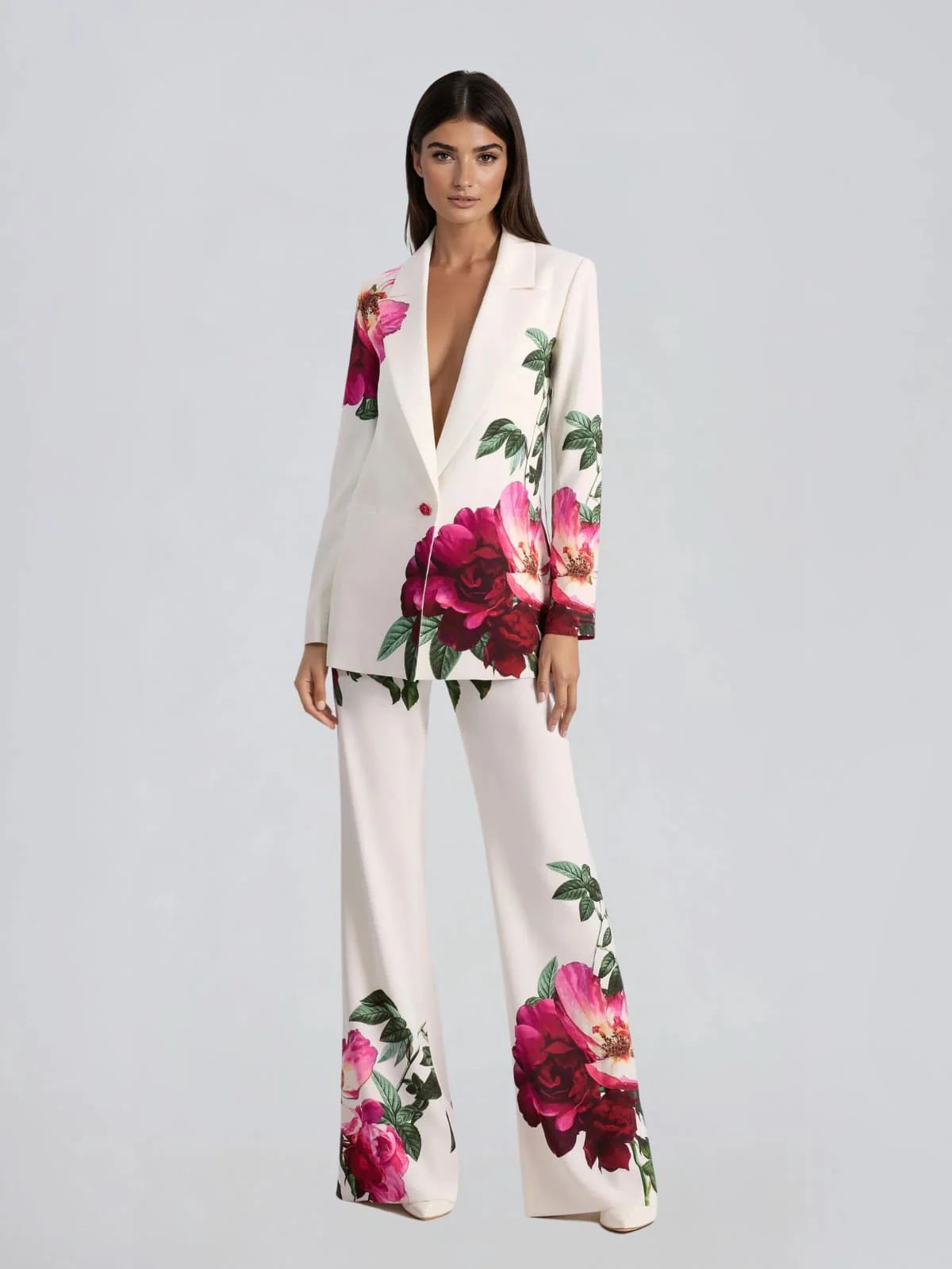 Costum elegant cu imprimeu floral