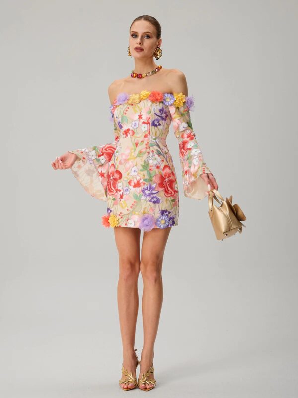 Rochie mini florala cu aplicatii 3D