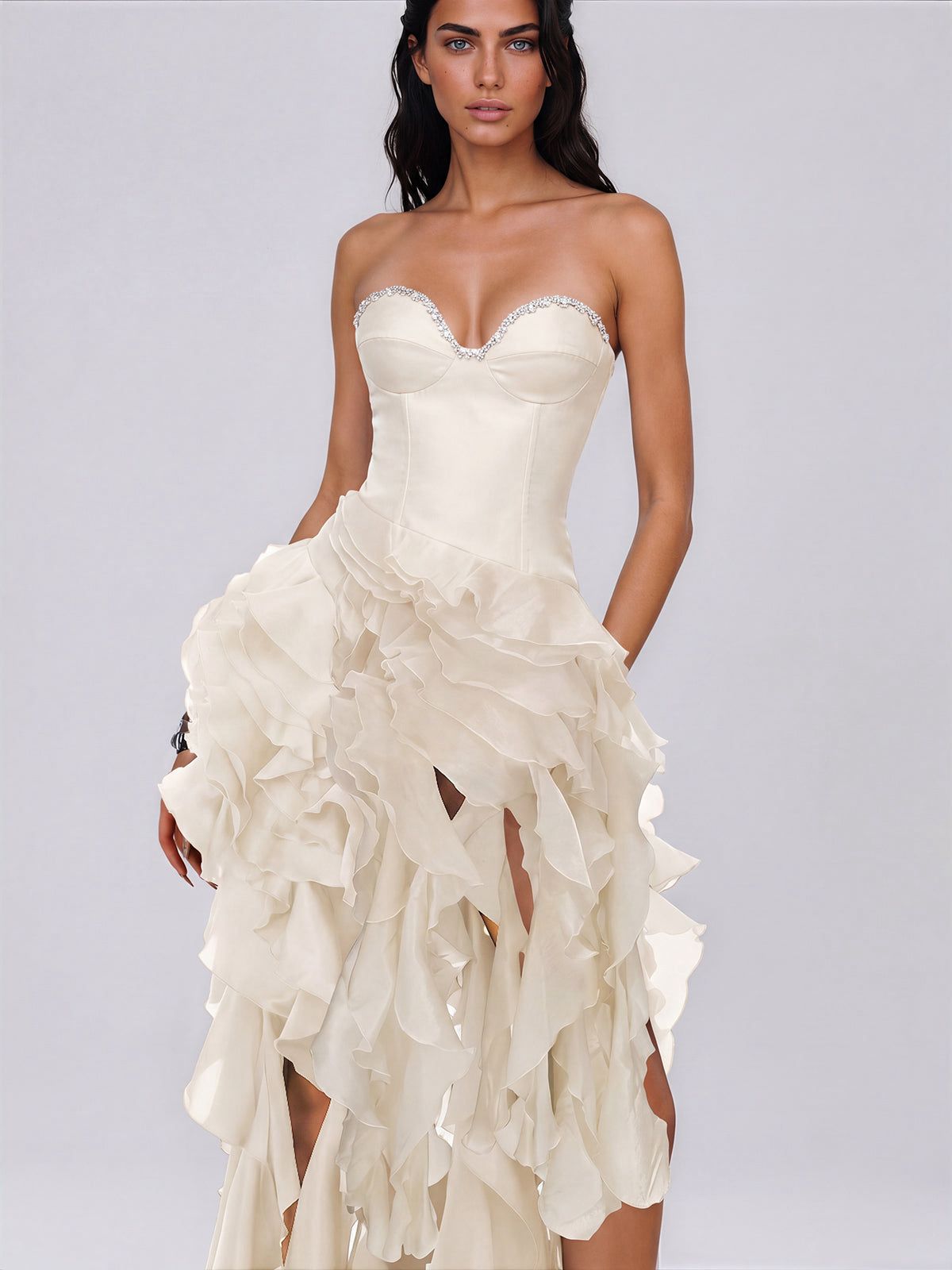 Rochie Eleganta cu Volane Asimetrice - imagine 2