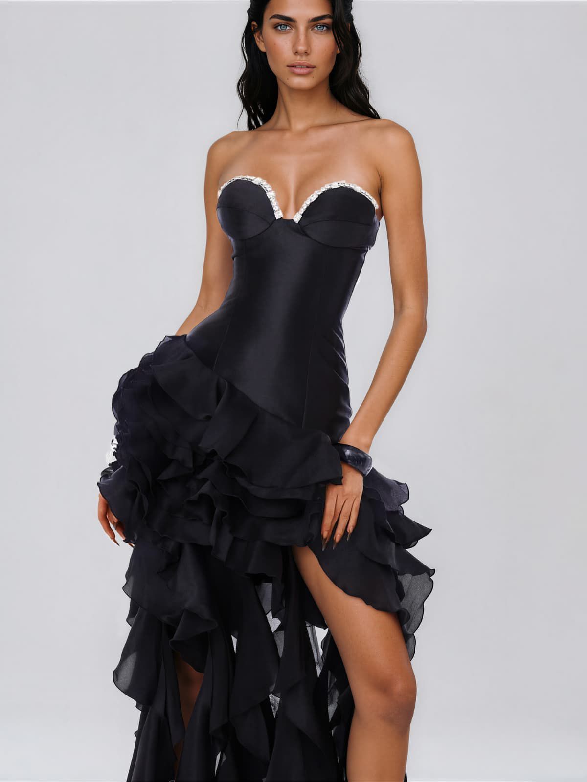 Rochie Eleganta cu Volane Asimetrice - imagine 4