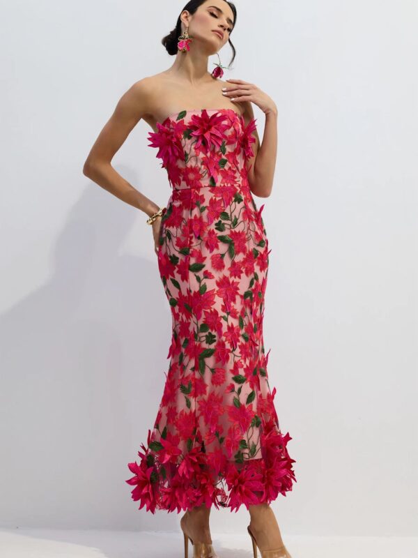 Rochie Midi Couture „Fuchsia Bloom”