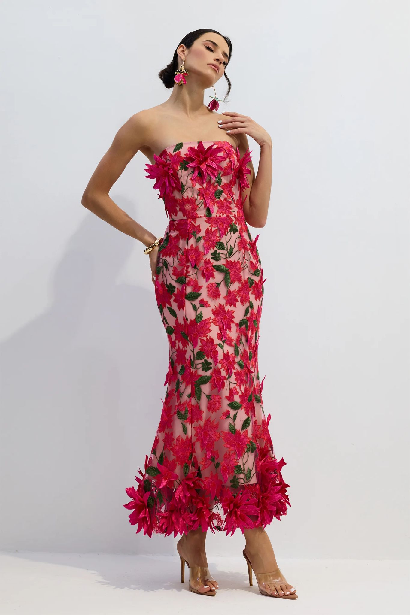 Rochie Midi Couture „Fuchsia Bloom”
