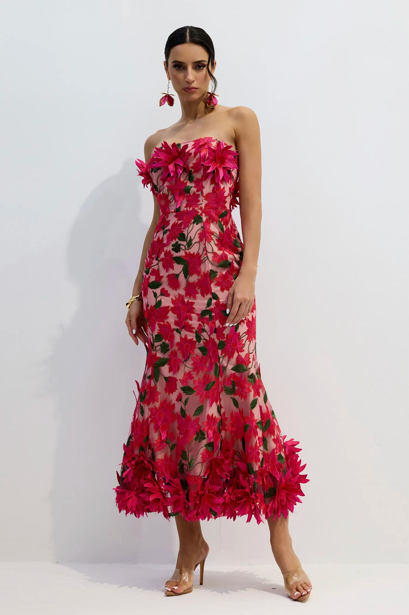 Rochie Midi Couture „Fuchsia Bloom” - imagine 2