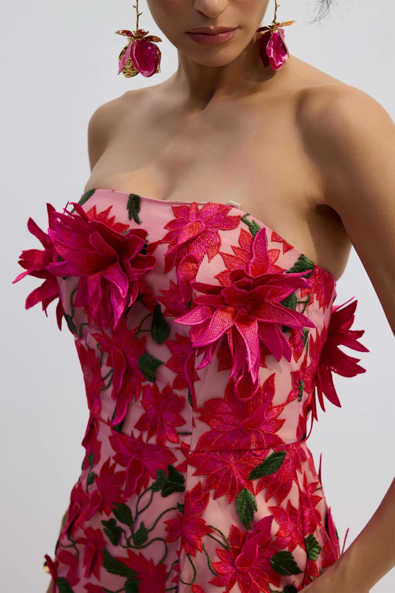 Rochie Midi Couture „Fuchsia Bloom” - imagine 4