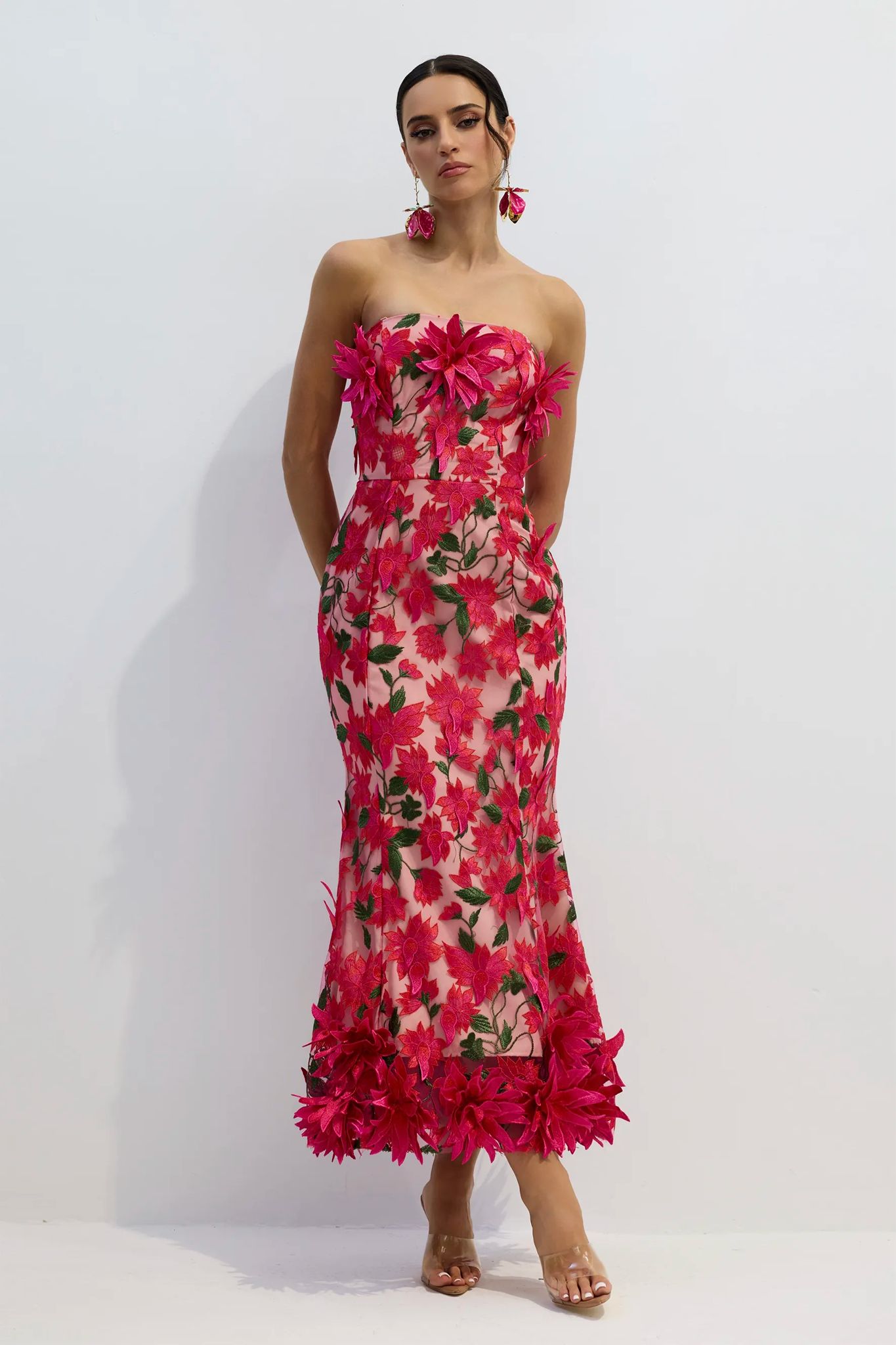 Rochie Midi Couture „Fuchsia Bloom” - imagine 3