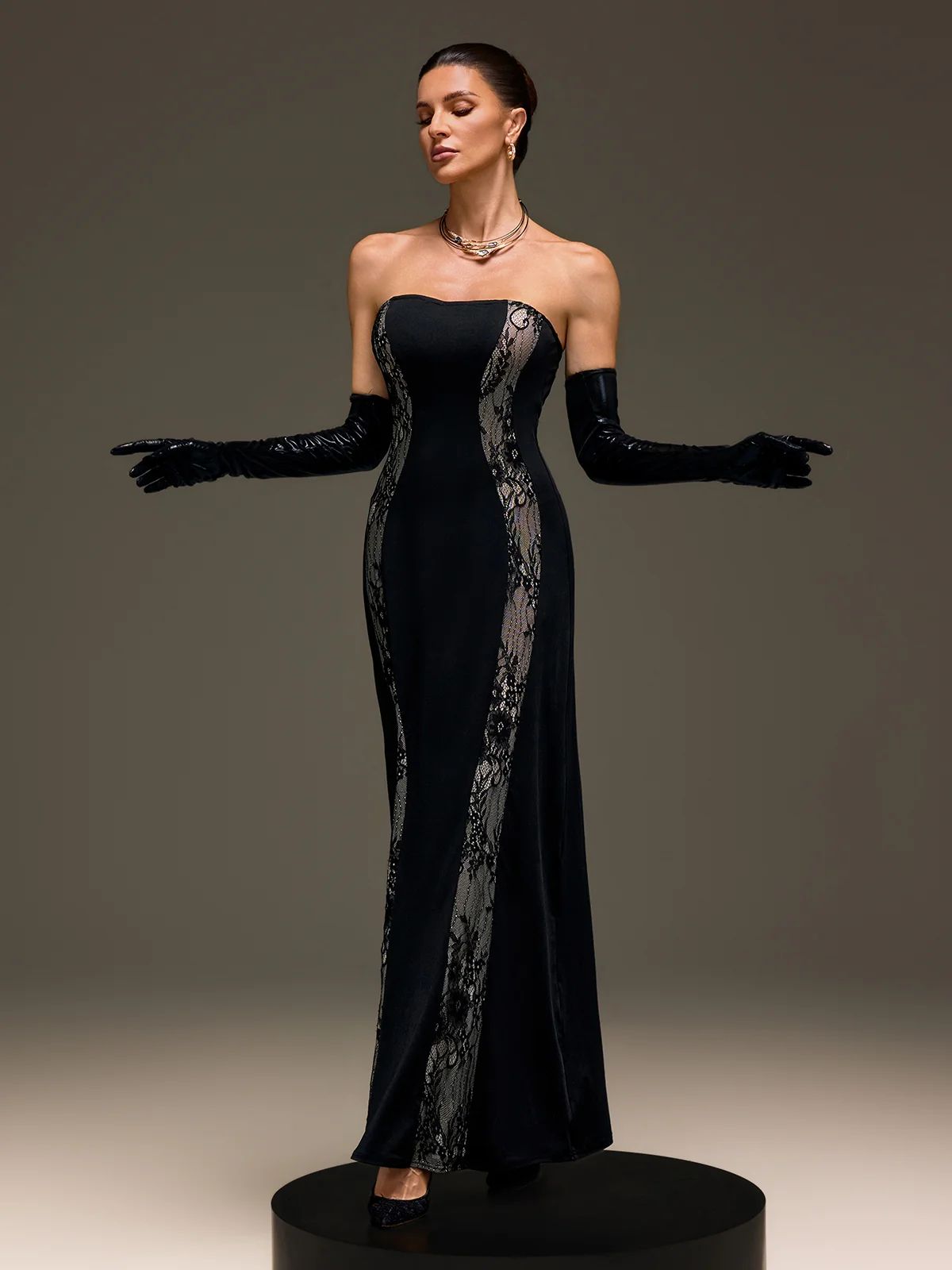 Rochie de seara maxi cu manusi