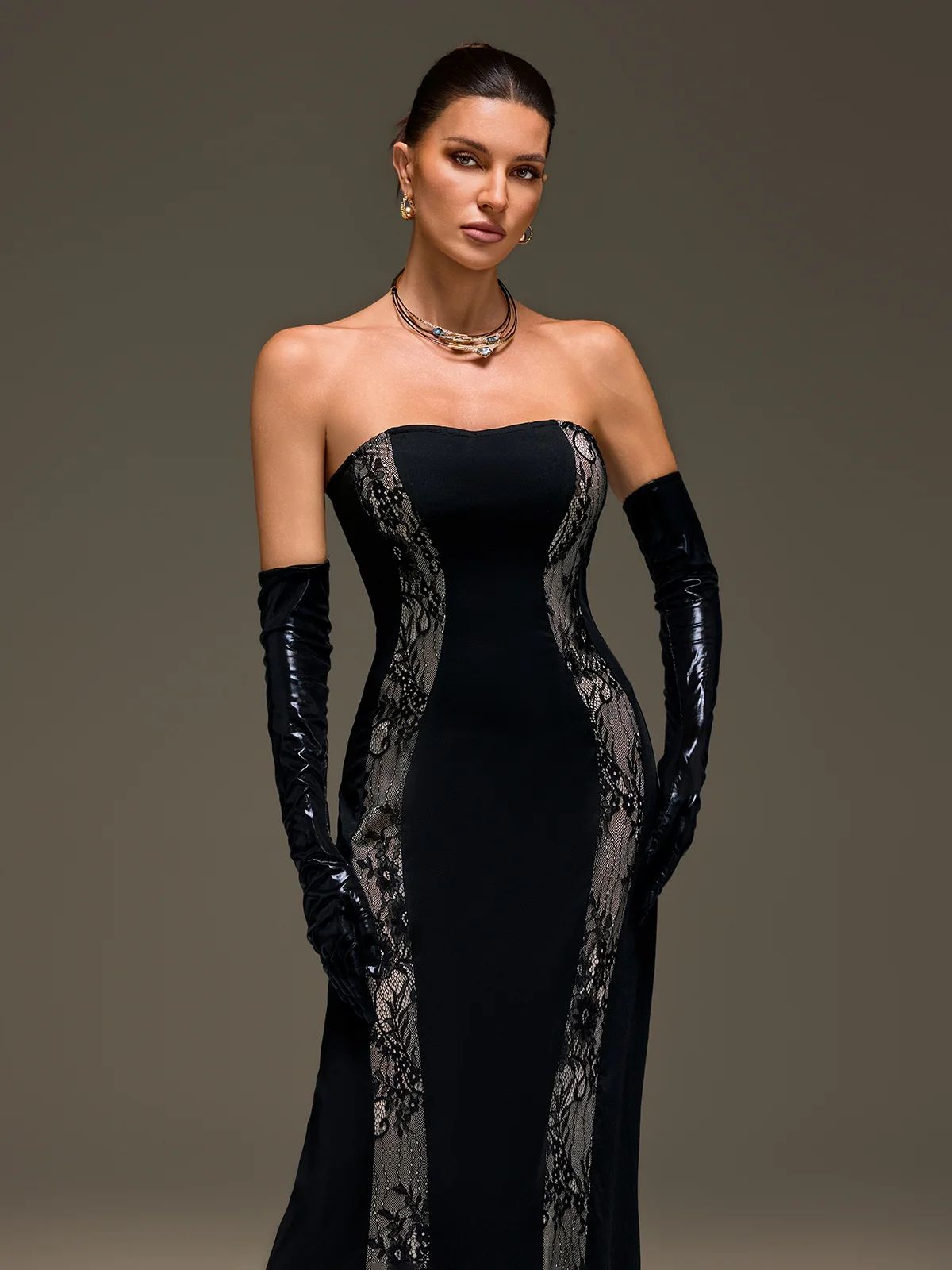 Rochie de seara maxi cu manusi - imagine 2