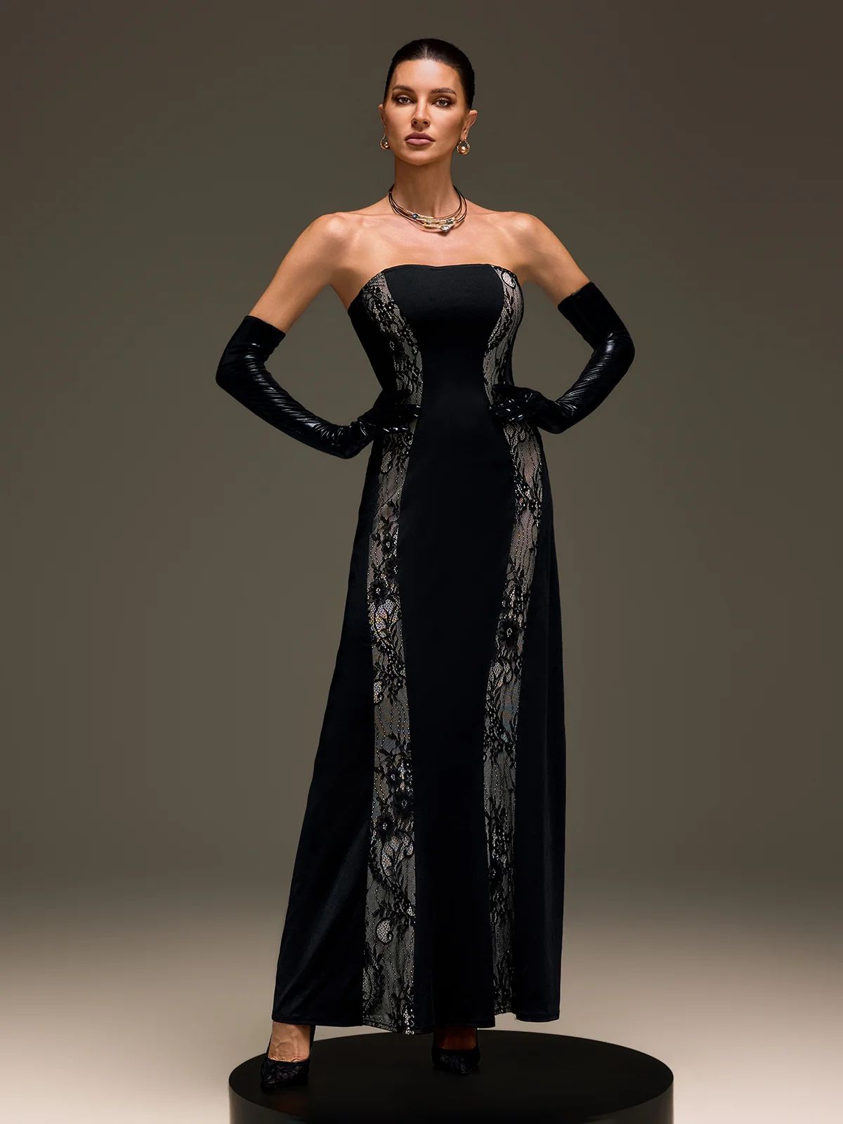 Rochie de seara maxi cu manusi - imagine 4