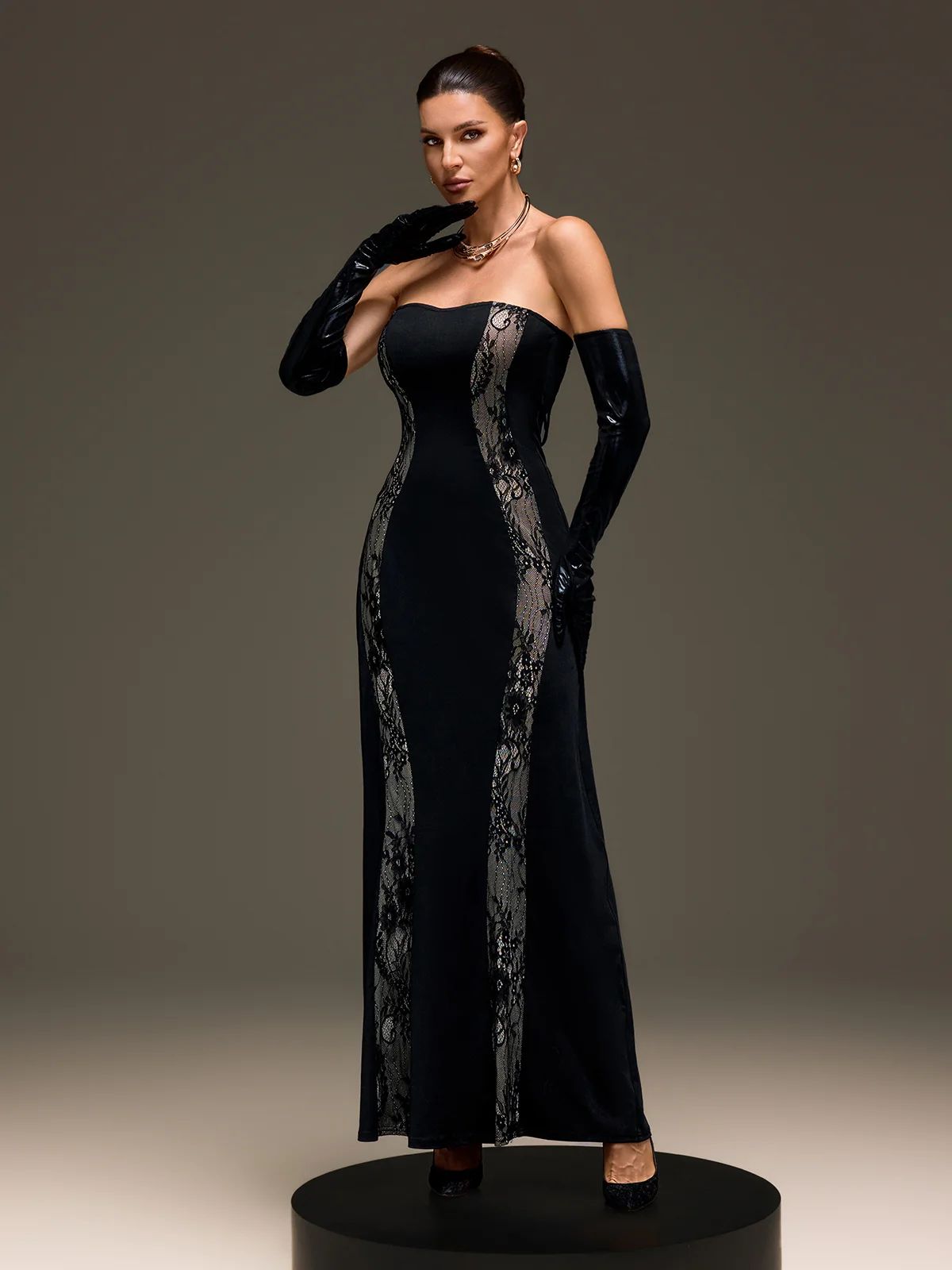 Rochie de seara maxi cu manusi - imagine 6