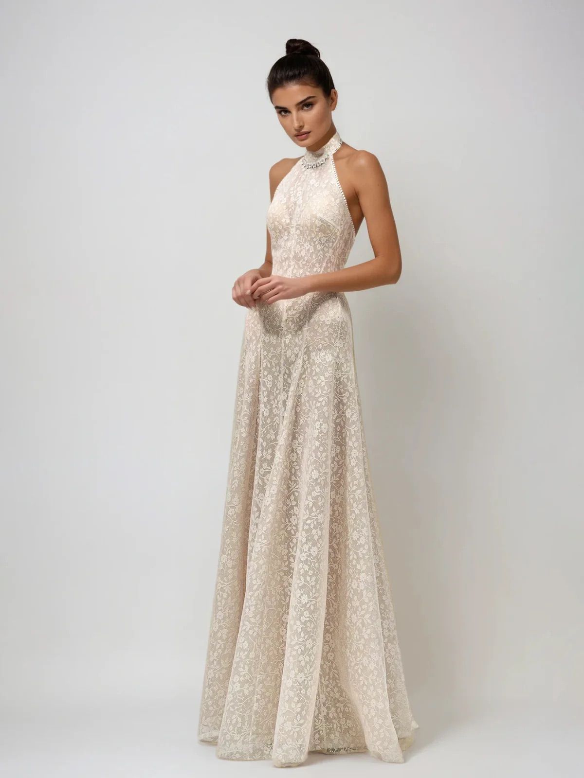 Rochie de seară Ivory Grace din dantelă florală - imagine 3