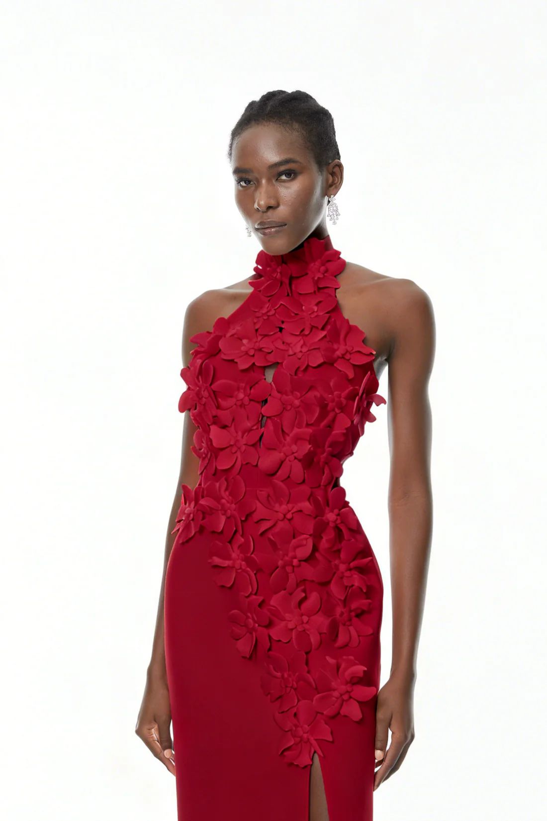 Rochie lunga cu aplicatii florale - imagine 3