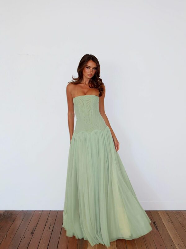 Rochie maxi corset din tul plisat