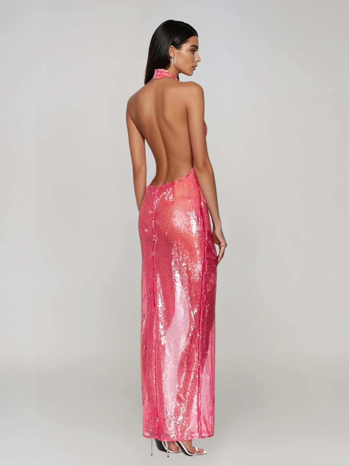 Rochie maxi cu paiete roz croială sirenă - imagine 3
