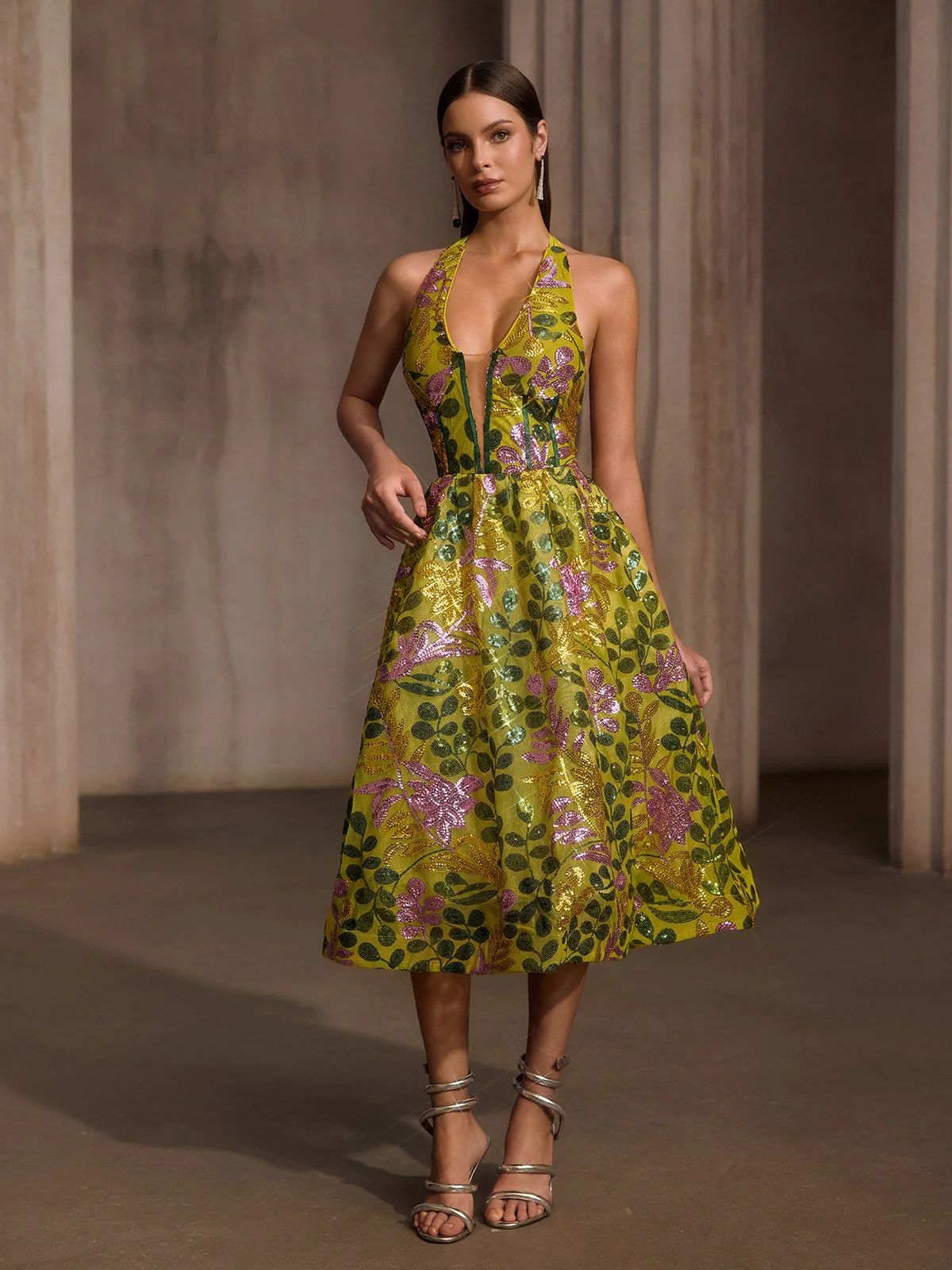 Rochie midi halter verde