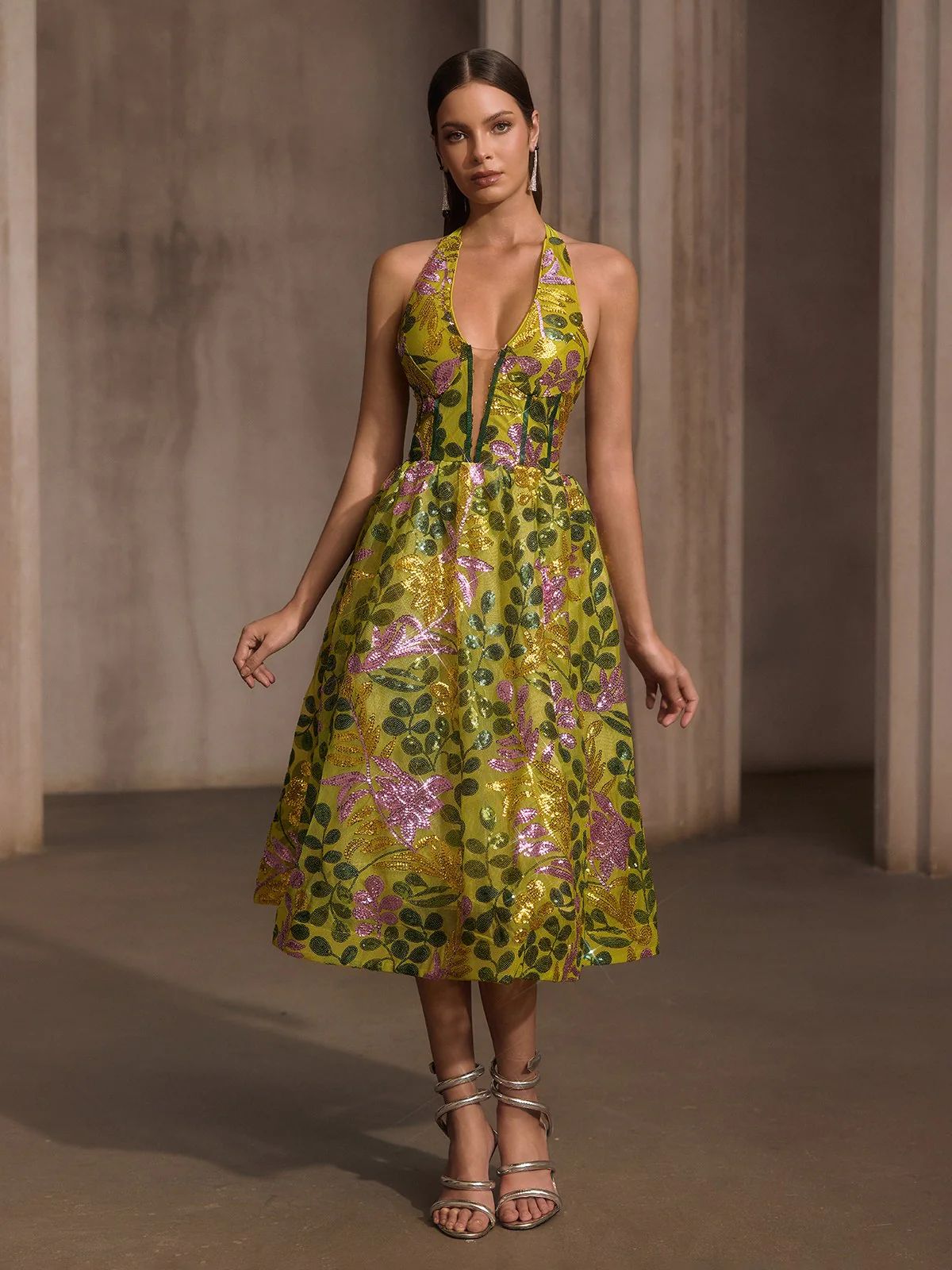 Rochie midi halter verde - imagine 2