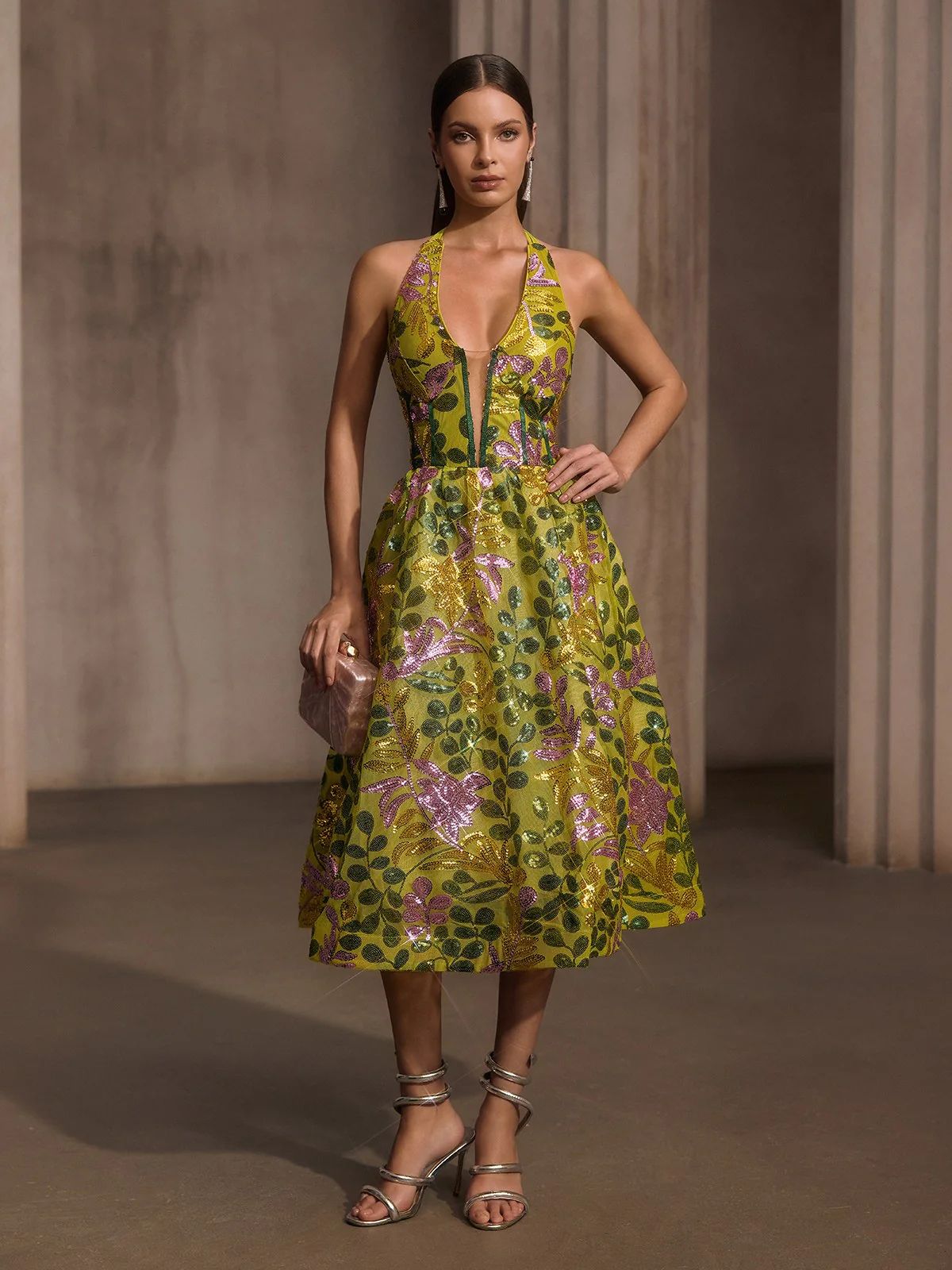 Rochie midi halter verde - imagine 3