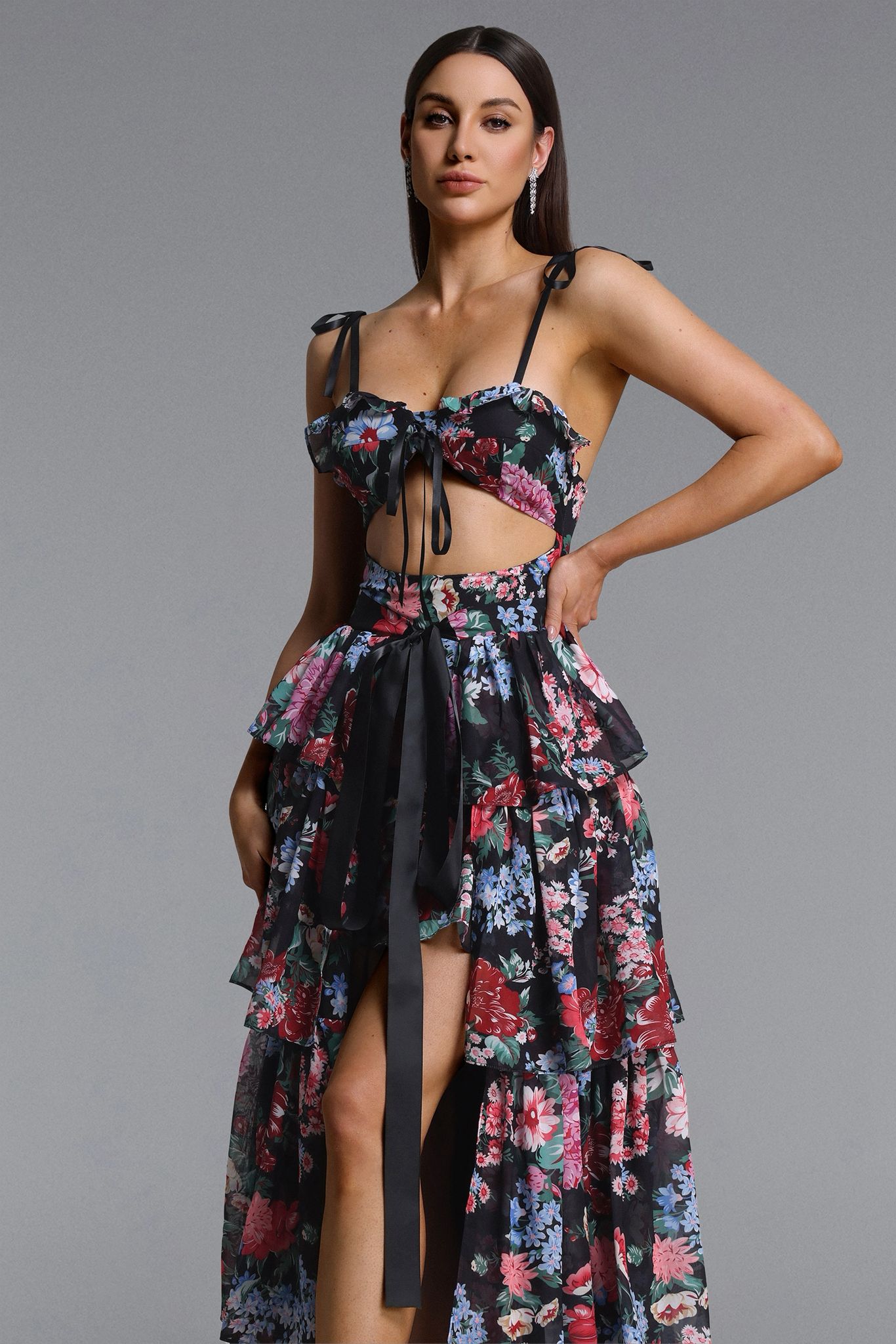 Rochie lungă cu imprimeu floral - imagine 3