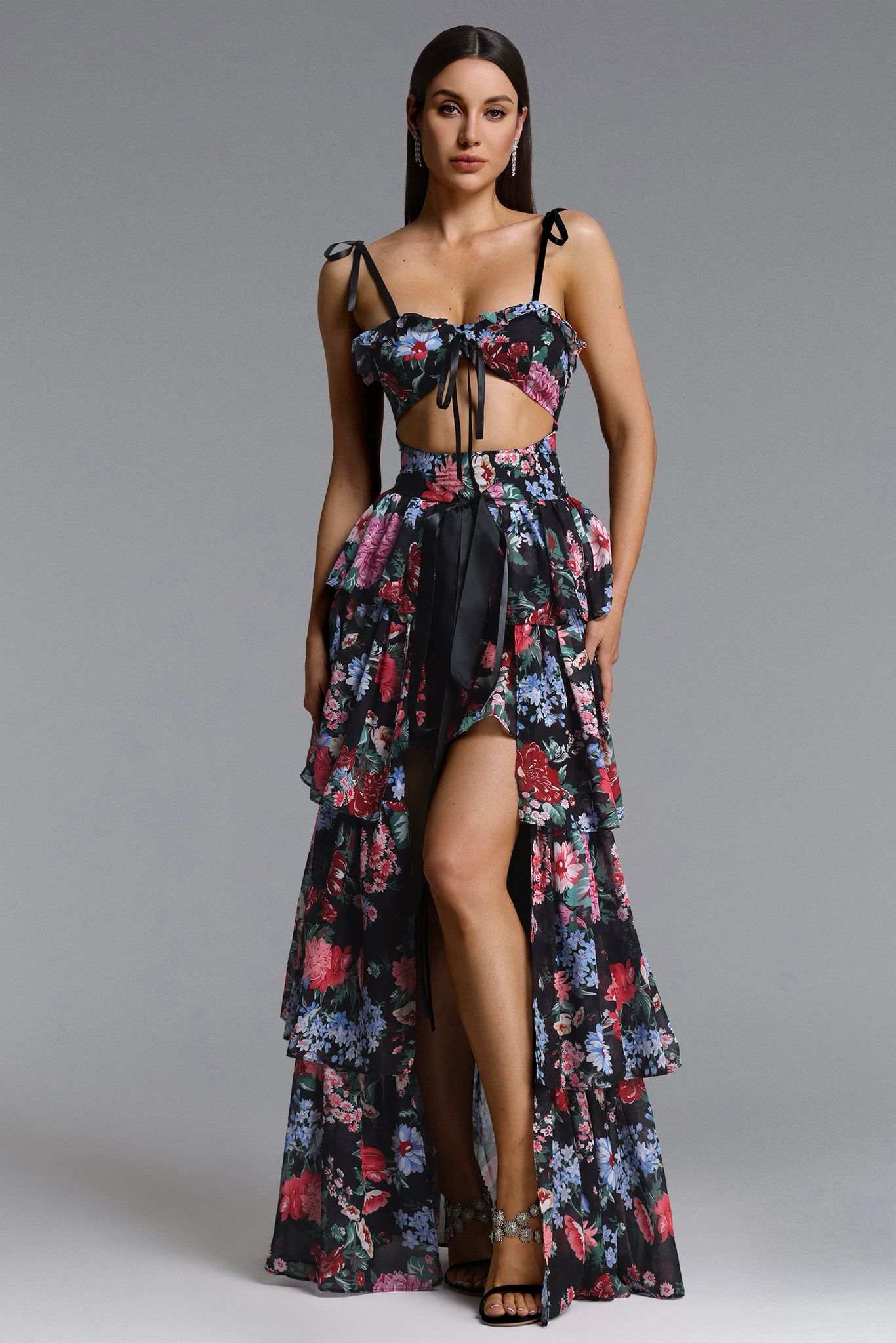 Rochie lungă cu imprimeu floral - imagine 2