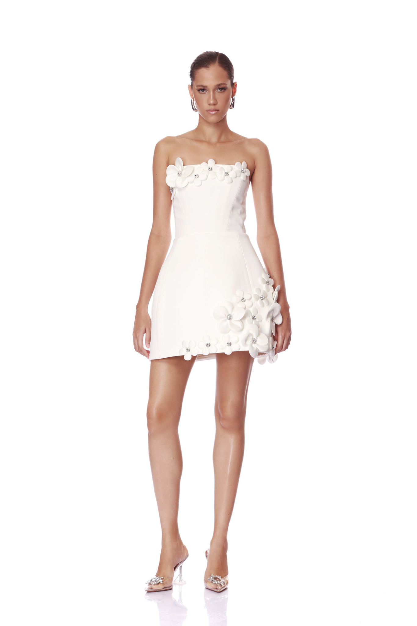 Rochie mini albă decolteu strapless