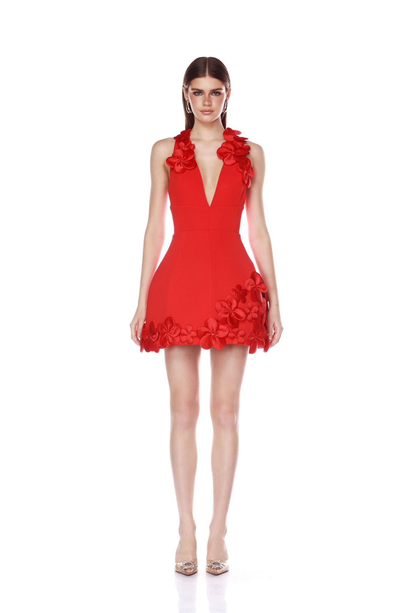 Rochie mini cloș cu aplicații florale 3D - imagine 4