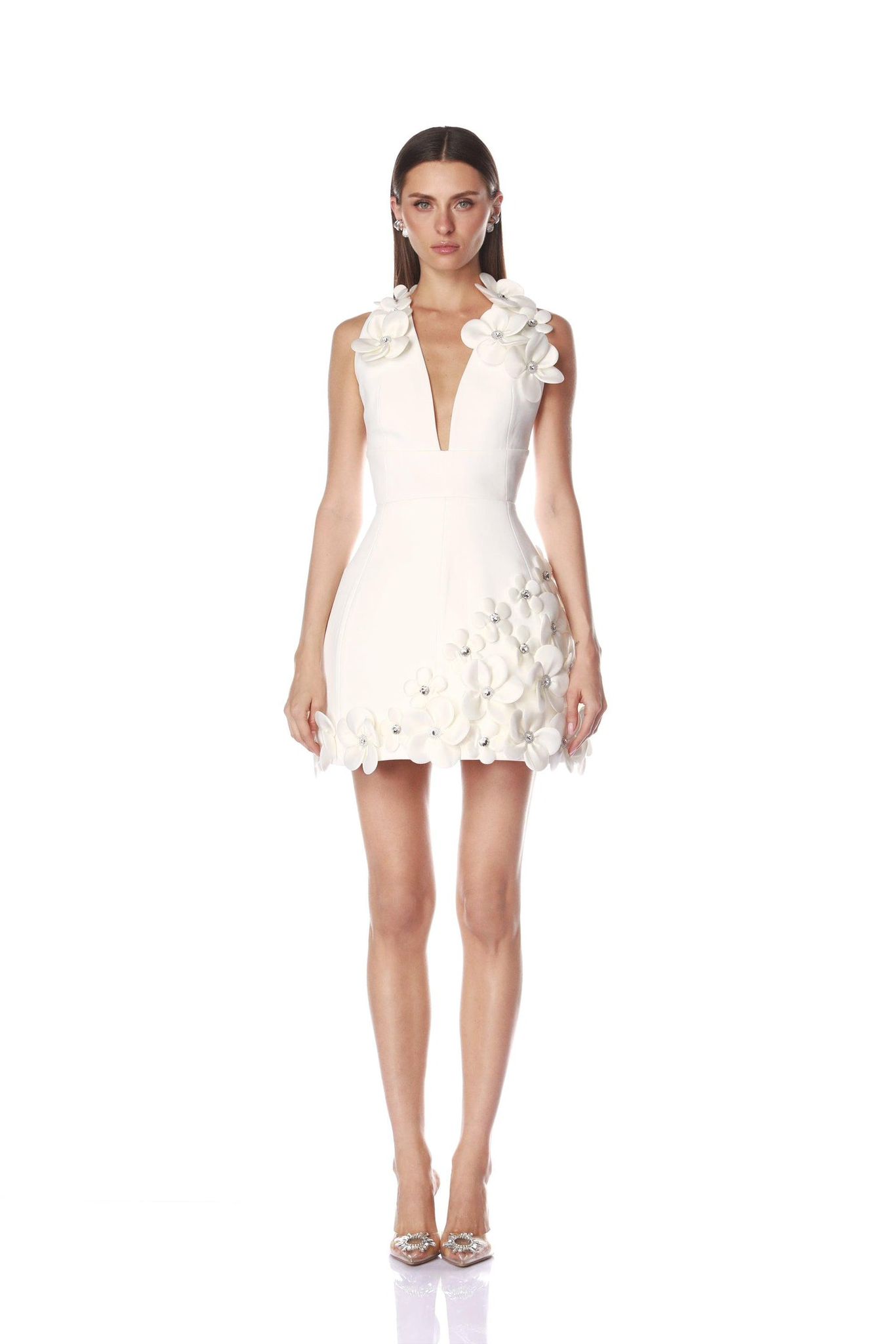 Rochie mini cloș cu aplicații florale 3D