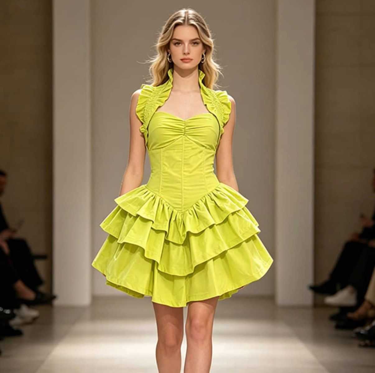 Rochie scurtă tip corset cu fustă în volane și guler încrețit - imagine 3