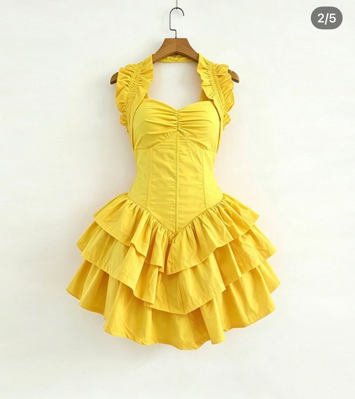 Rochie scurtă tip corset cu fustă în volane și guler încrețit - imagine 4