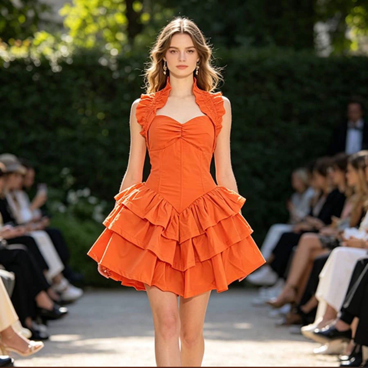 Rochie scurtă tip corset cu fustă în volane și guler încrețit - imagine 2