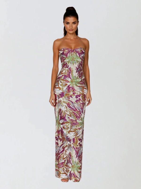 Rochie lungă tip sirenă cu paiete multicolor