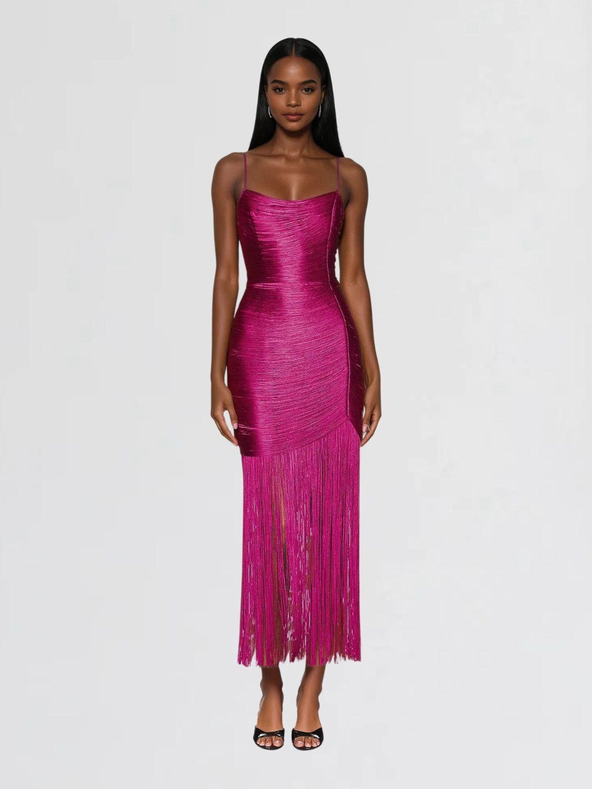 Rochie midi strânsă pe corp cu textură liniară - imagine 2