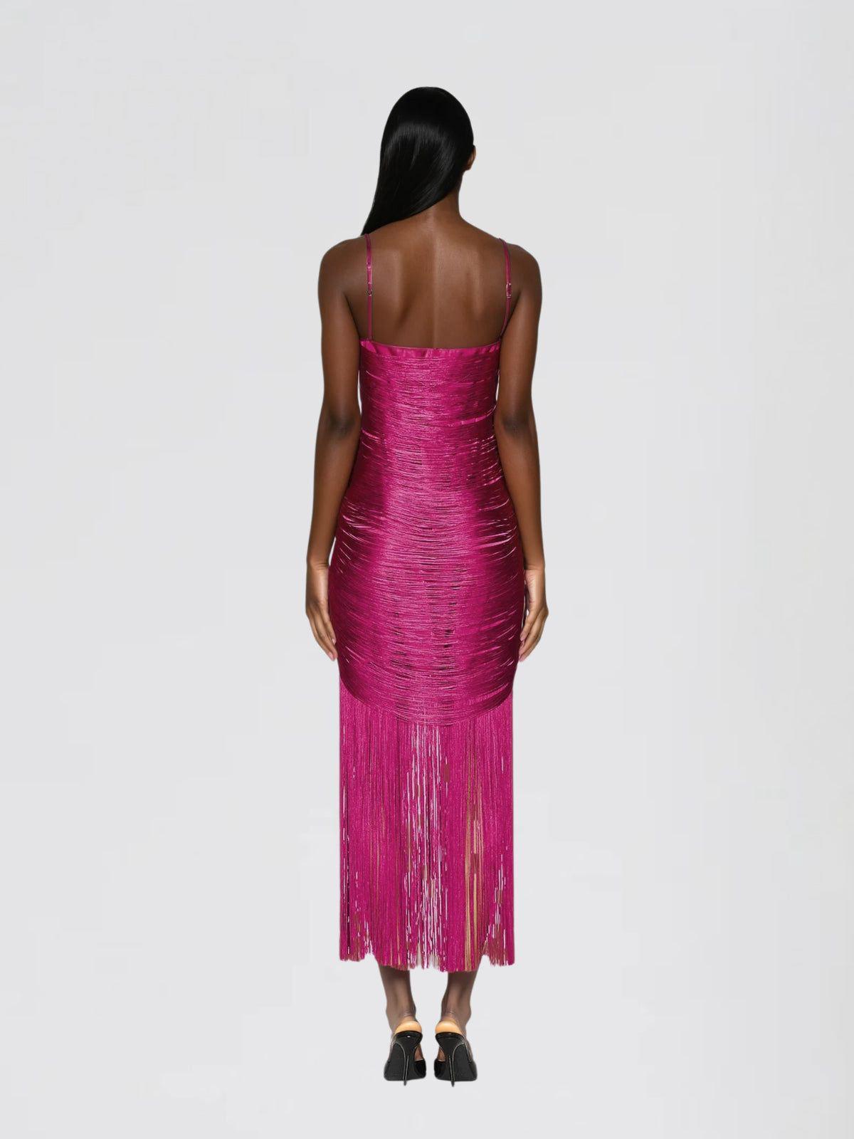 Rochie midi strânsă pe corp cu textură liniară - imagine 3