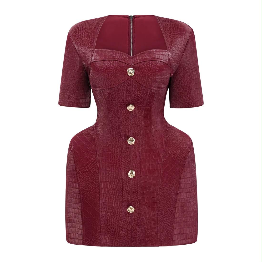 Rochie mini din piele ecologică cu textură croco - imagine 4