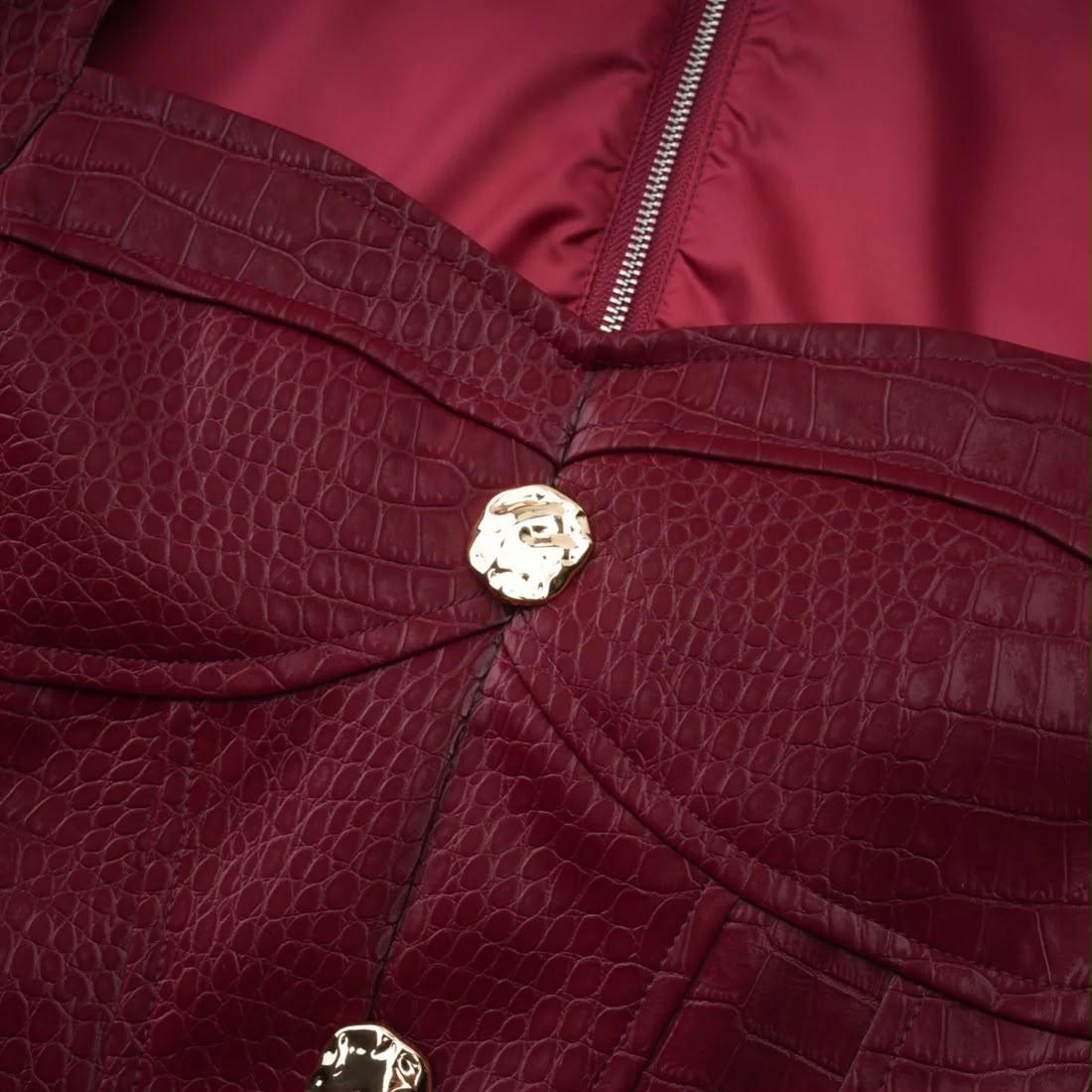 Rochie mini din piele ecologică cu textură croco - imagine 5